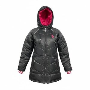 Baby Phat Vintage Girls‎ Black Hooded Puffer Jacket Pink Lining Logo Size 6X